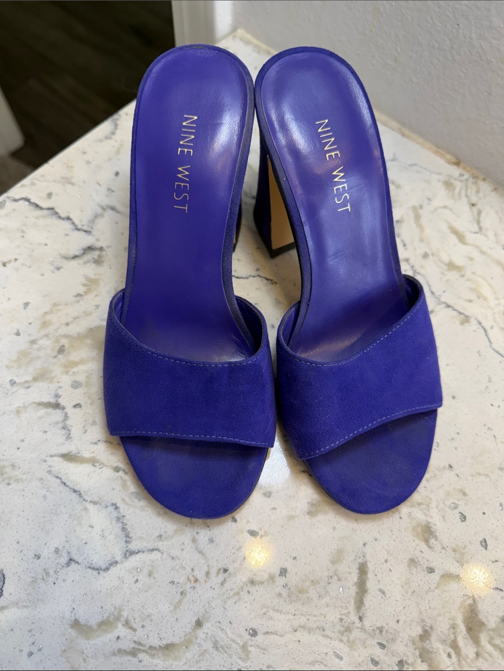 Nine West Purple Open-Toe Block Heel Mules